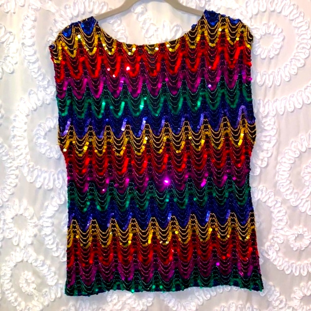 Justine Todd Vintage Multicolored Sequins  Shimmering Sleeveless Lined Top M